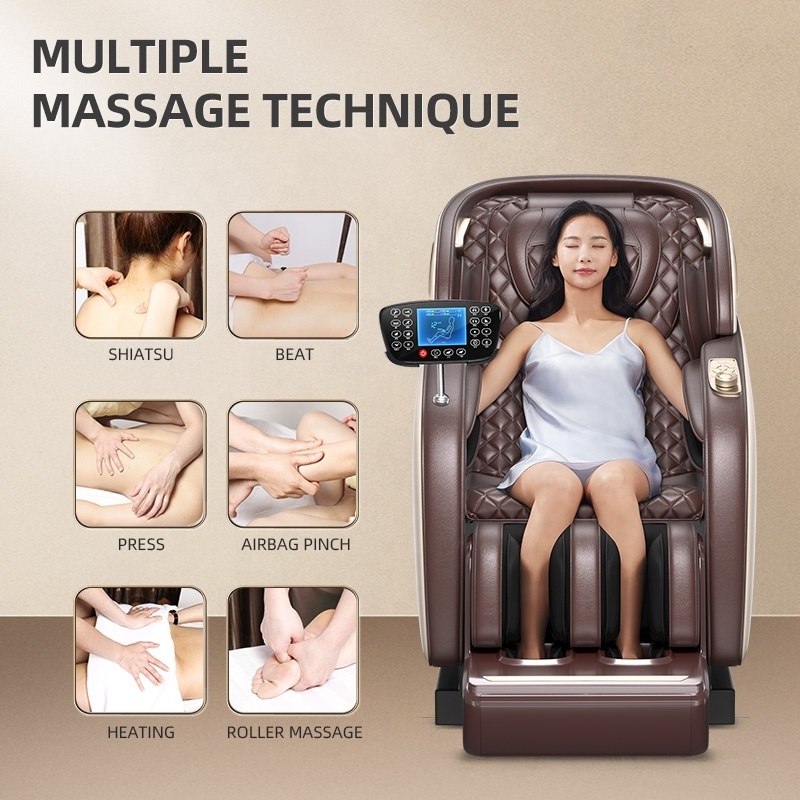 Leercon Luxury High End Wholesale Commercial SL Track AI Voice Massage Chair 4d With Calf Roller Changing LED Light