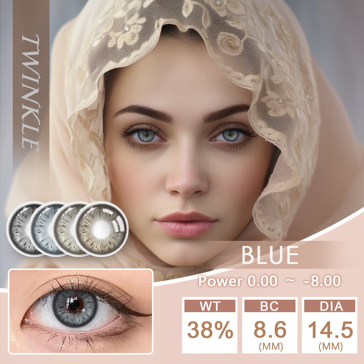 Lalens 14.5MM Half Yearly Twinkle Blue Contact Lens Color With Prescription Best Hazel Cosmetic Eye Contact Lenses Wholesale