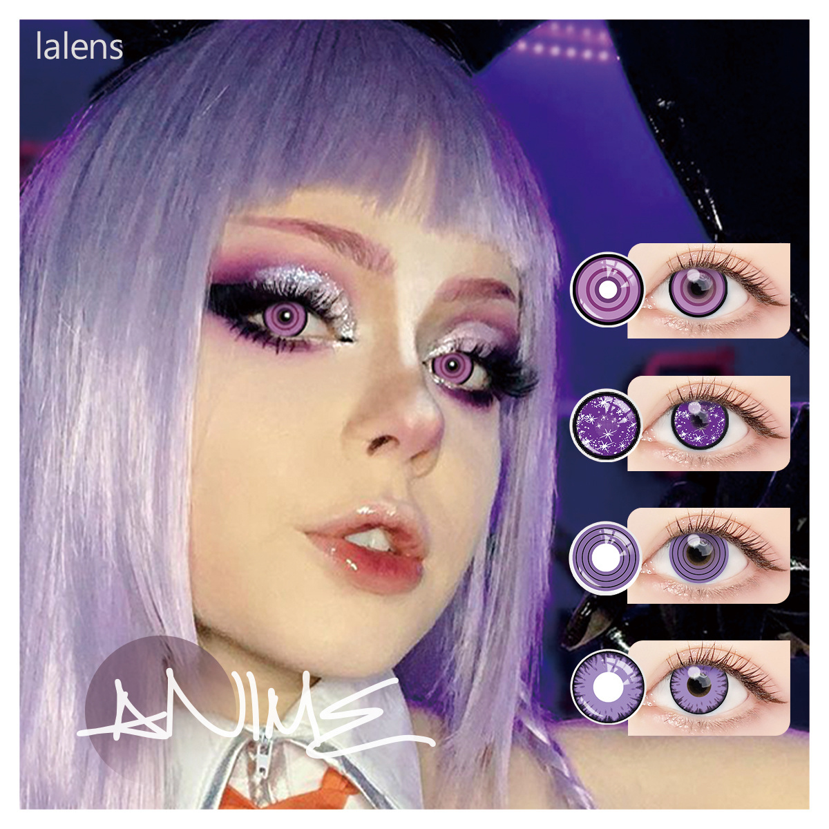 Hot Selling Cosplay Color Contact Lenses Purple Power From Plano to 800 anime lens Yearly Throw Soft contacts