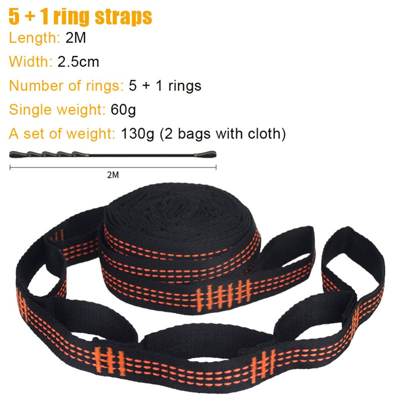 Hammock Straps Reinforced Polyester  5 Ring High Load Bearing Barbed Black Outdoor  swing