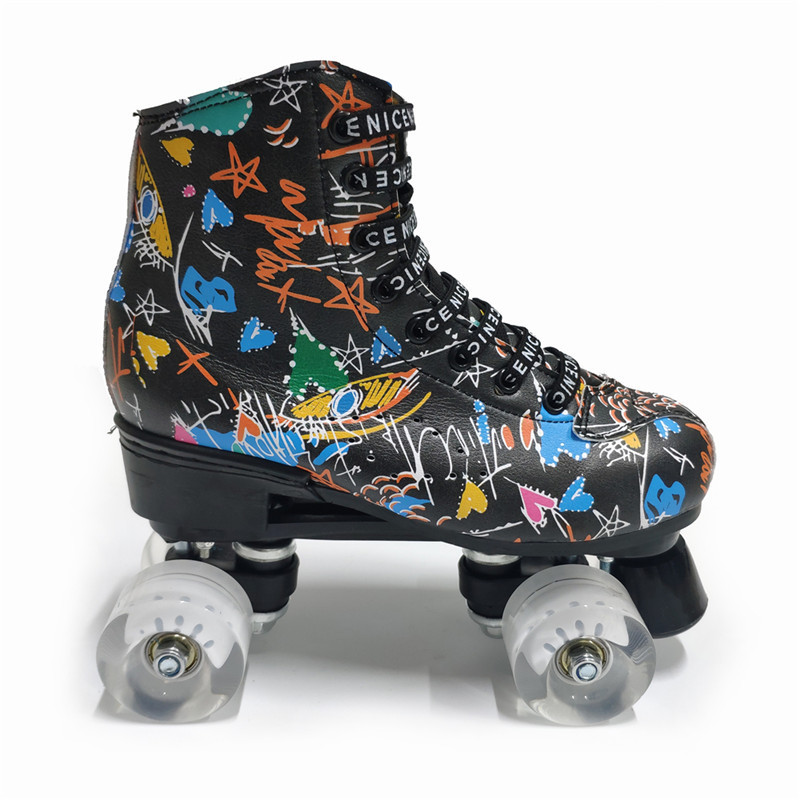 Microfiber Roller Skates Double Line Skates Women Men Adult Two Line Skating Shoes with White PU 4 Wheels Training