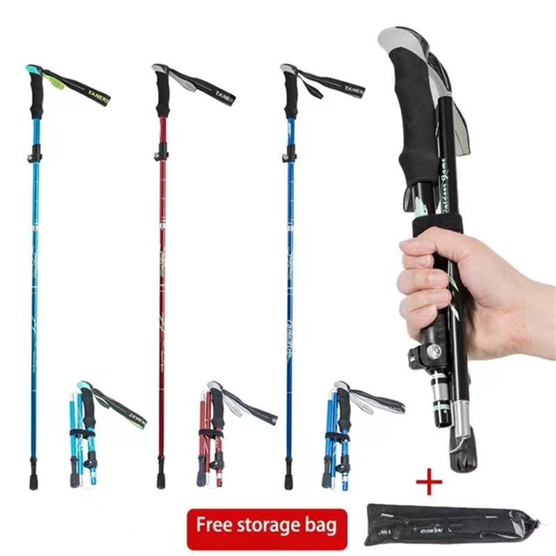 5 Section Outdoor Fold Trekking Pole Camping Portable Snow Walking Hiking Stick anti shock