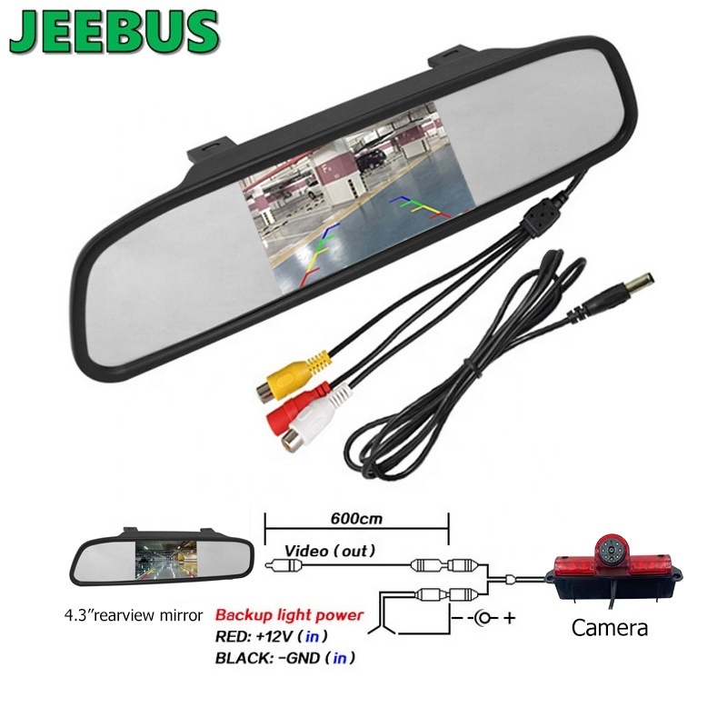 HD Fish-Eye Lens Waterproof Night Vision Parking Reverse Camera Caddy High Level Brake Light Rear View Camera with 4.3