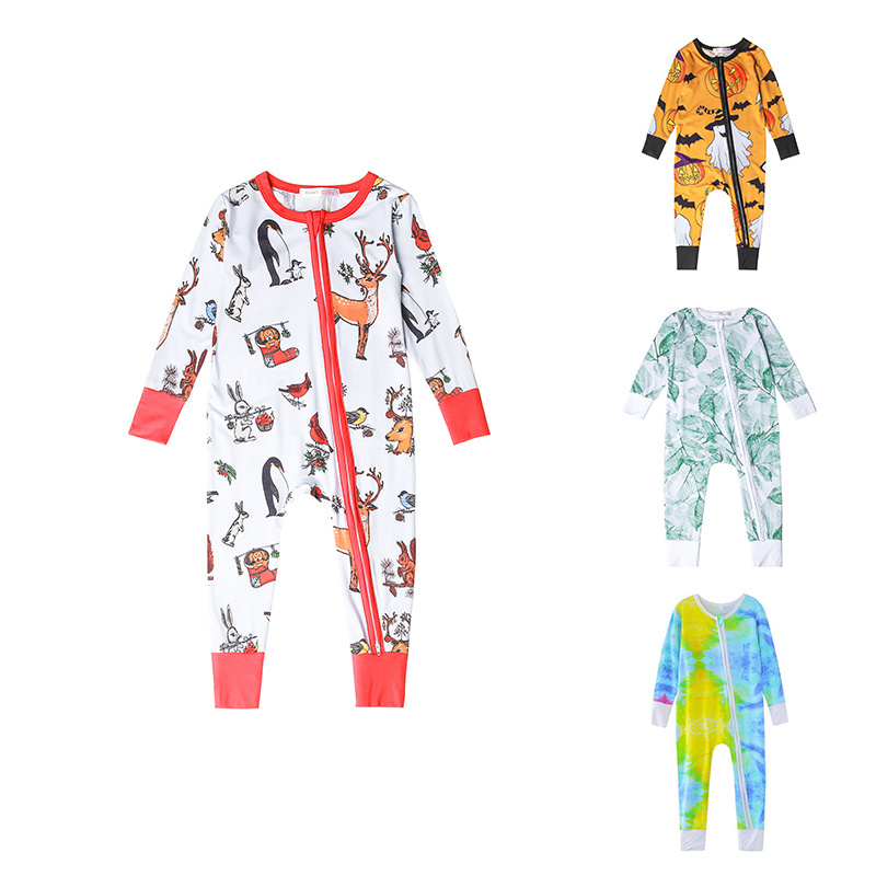 Leesourcing--Custom High Quality Bamboo Fiber Fabric Long Sleeve With Zipper Printing Baby Boys Clothing Romper