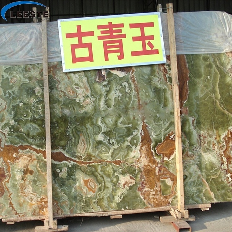 Beautiful Polished Green Jade Onyx Marble Stone Slabs For TV Background