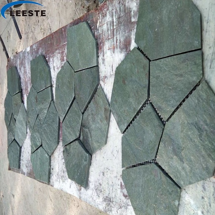 China Green Slate Quartzite Irregular Flagstones, Flagstone Walkway mesh Pavers, Flagstone Road Paving