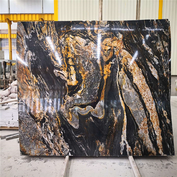 Cosmic black titanium black gold natural granite polished slabs tiles for floor and wall paving