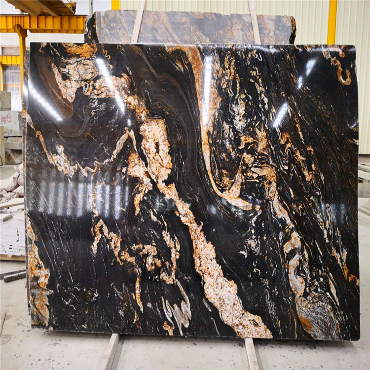 Cosmic black titanium black gold natural granite polished slabs tiles for floor and wall paving