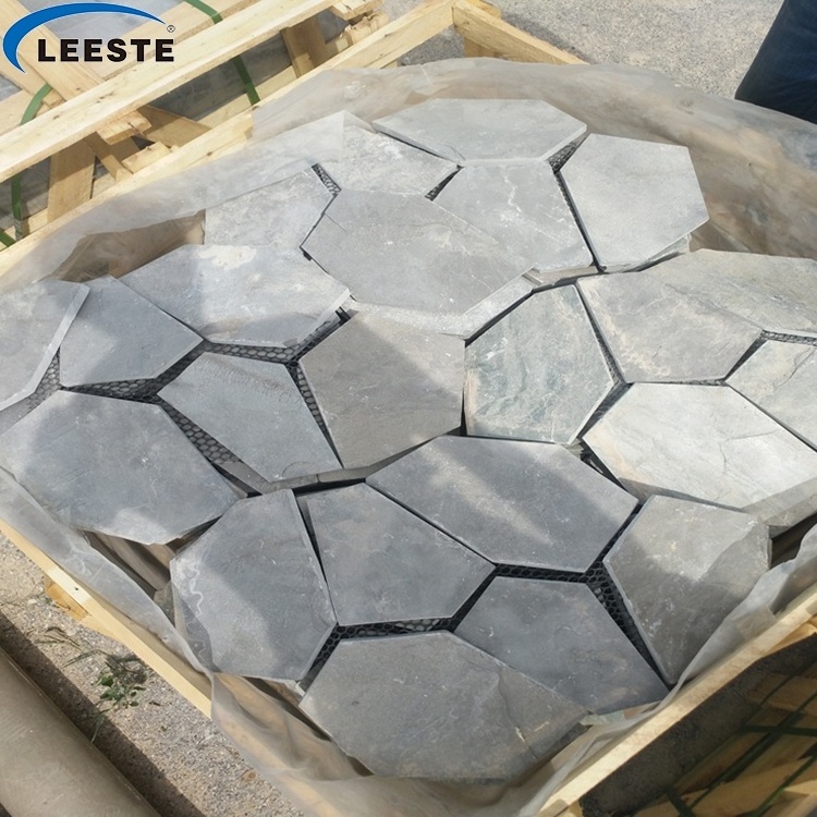 China Green Slate Quartzite Irregular Flagstones, Flagstone Walkway mesh Pavers, Flagstone Road Paving