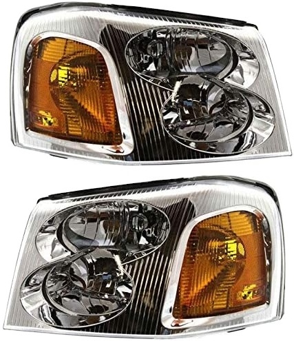 Headlight Set Compatible with 2002-2009 GMC Envoy 2004-2005 XUV Left Driver and Right Passenger Side Halogen With bulb(s)