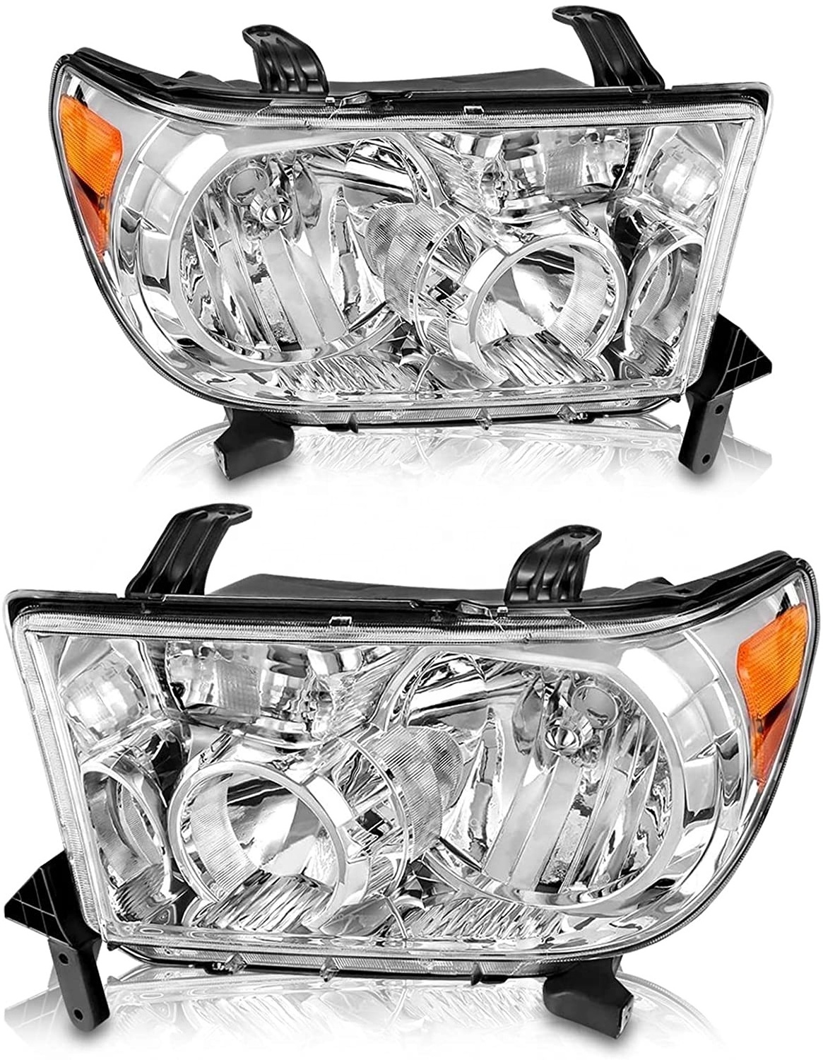 AS Headlight Assembly Compatible with 2007-2013 Toyota Tundra /2008-2017 Toyota Sequoia Chrome Housing Driver and Passenger Side