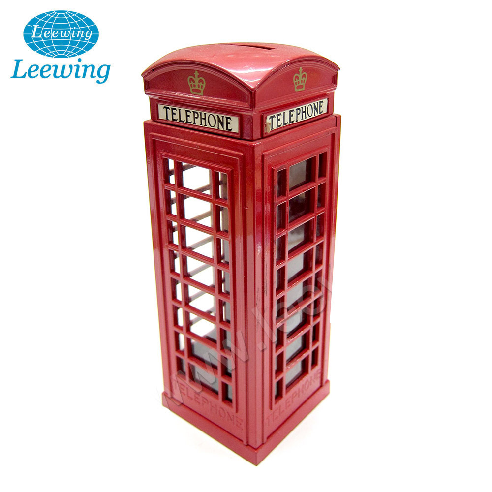 Plastic Classic Unique Red Money Saving Box London Telephone Booth Shape Coin Bank