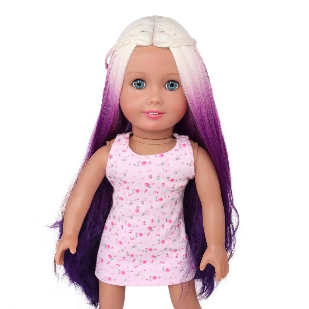 White Purple With Bangs Long Curly Hair 18 inches Doll Synthetic Fiber Wig Poupee