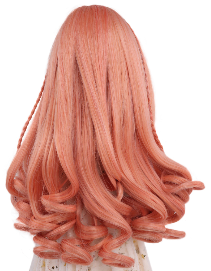 Beautiful Grapefruit Orange Flush Bangs Long Curly Hair With Two Braids Love Doll Toy Accessories