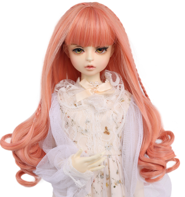 Beautiful Grapefruit Orange Flush Bangs Long Curly Hair With Two Braids Love Doll Toy Accessories