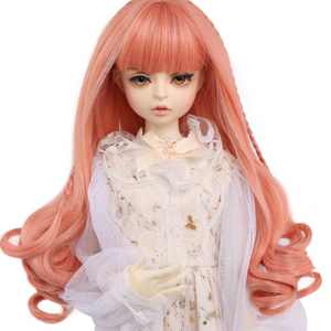 Beautiful Grapefruit Orange Flush Bangs Long Curly Hair With Two Braids Love Doll Toy Accessories