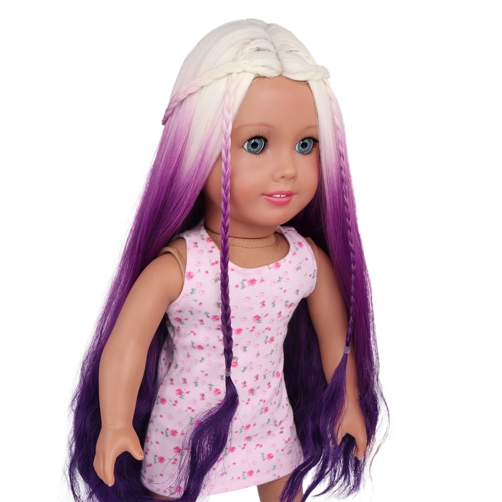 White Purple With Bangs Long Curly Hair 18 inches Doll Synthetic Fiber Wig Poupee