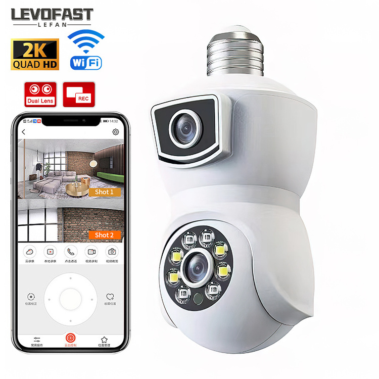 LEVOFAST 360 Panoramic Dual Lens 1080P Bulb Camera E9 Lightbulb V380 APP Night Vision 4mp Wireless WIFI Security Network Camera