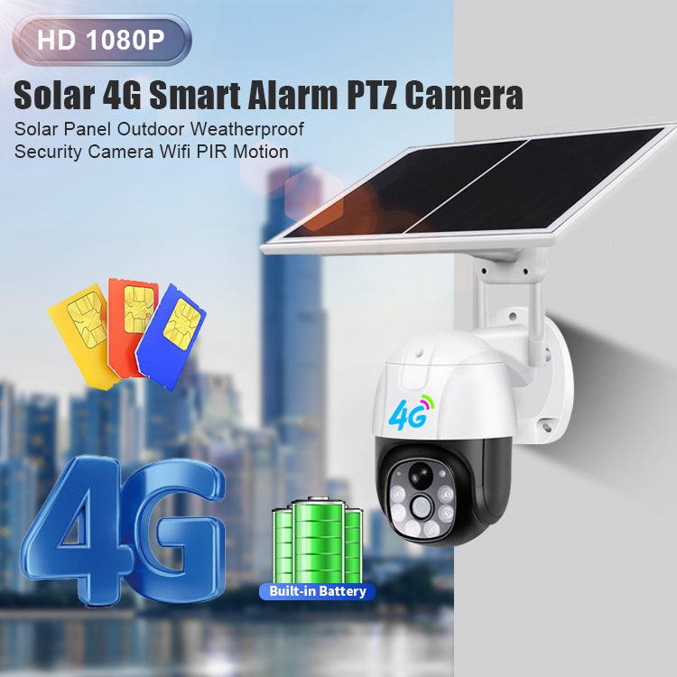 LEVOFAST 1080p 4G Network Camera Outside Wireless Solar 4G Smart Alarm PTZ Camera Solar Battery