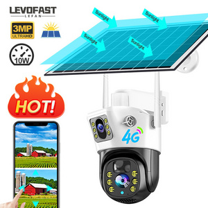 LEVOFAST 4MP Security 4G Sim Card Dual Lens Camera  Outdoor Wireless 4G Solar Battery CCTV PTZ WIFI Camera with 10W Solar Panel