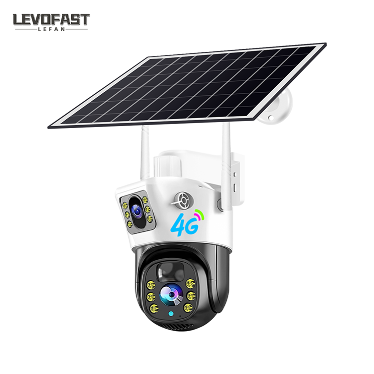 LEVOFAST 4MP Security 4G Sim Card Dual Lens Camera  Outdoor Wireless 4G Solar Battery CCTV PTZ WIFI Camera with 10W Solar Panel