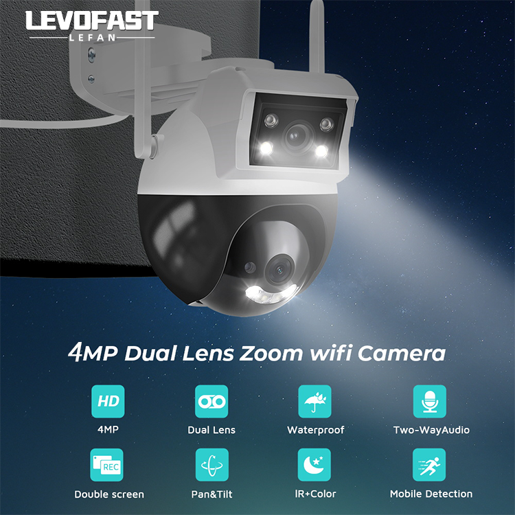 LEVOFAST manufacturer New dual lens v380 pro indoor surveillance security camera wifi Outdoor Waterproof  camera