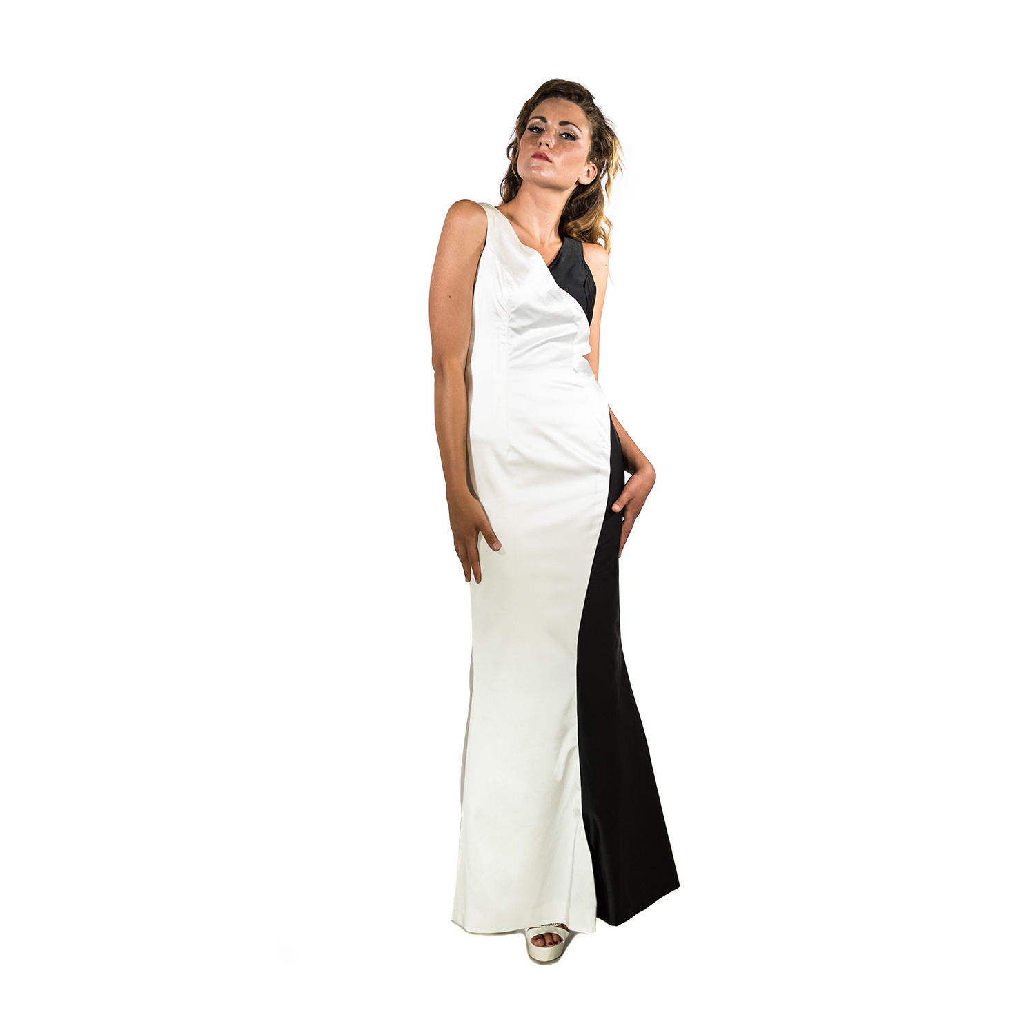 elegant mermaid dress black and white long dress dress in the evening Made in Italy