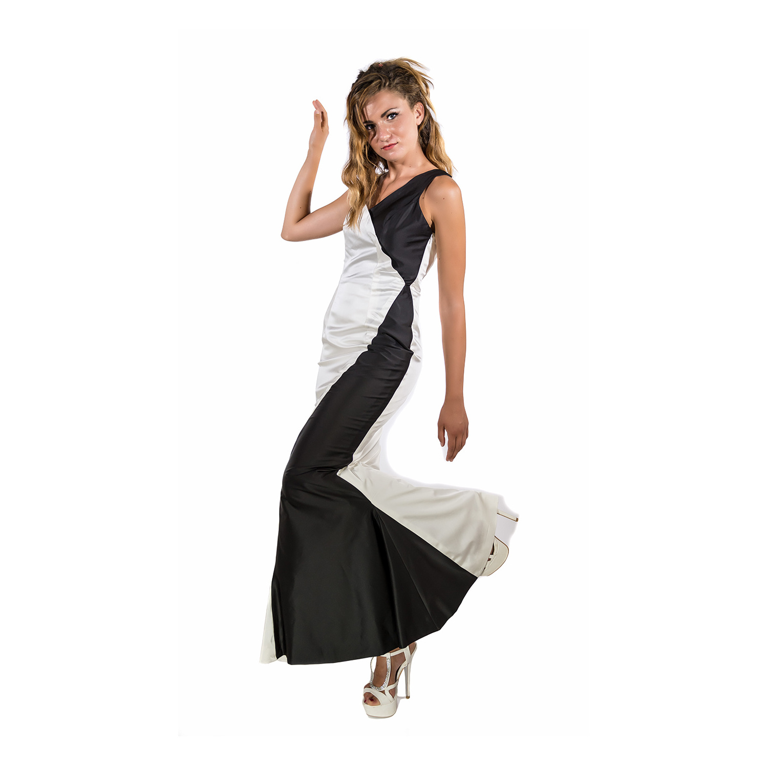 elegant mermaid dress black and white long dress dress in the evening Made in Italy