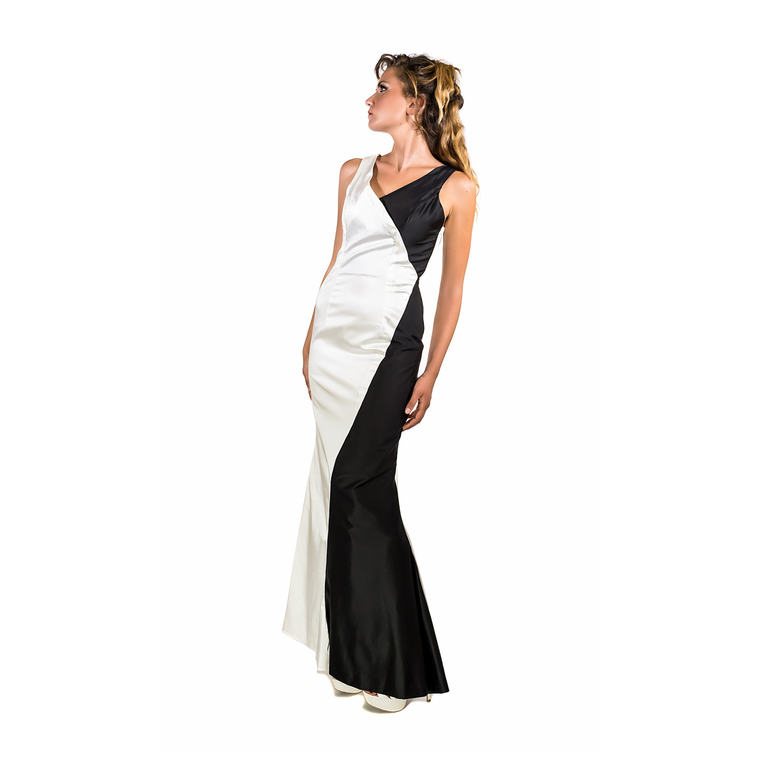 elegant mermaid dress black and white long dress dress in the evening Made in Italy