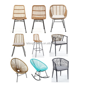 Cheap Outdoor Furniture Garden Rope Weave PE Rattan Arm Dining Chair with Metal Legs Cushion Cafe Patio Outdoor Rattan Chair