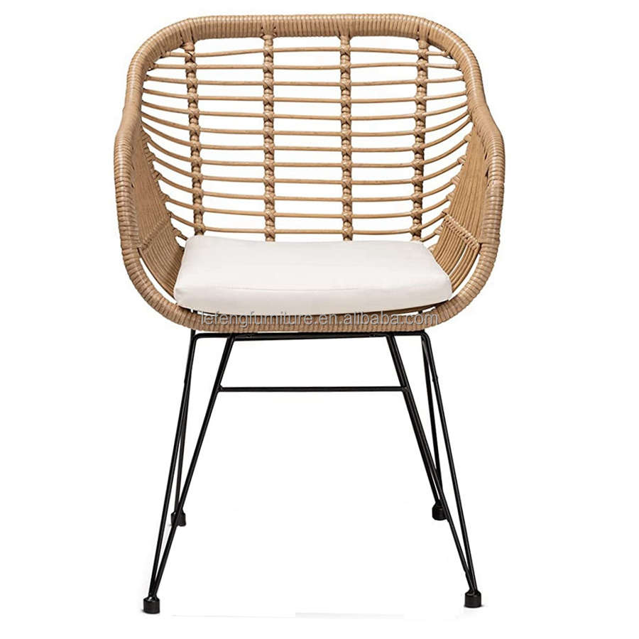 Cheap Outdoor Furniture Garden Rope Weave PE Rattan Arm Dining Chair with Metal Legs Cushion Cafe Patio Outdoor Rattan Chair