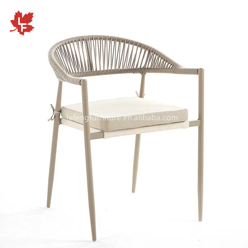 Nordic Modern Restaurant Leisure Furniture Simple Aluminum Frame Rope Stackable Chairs Outdoor Garden Rope Chair