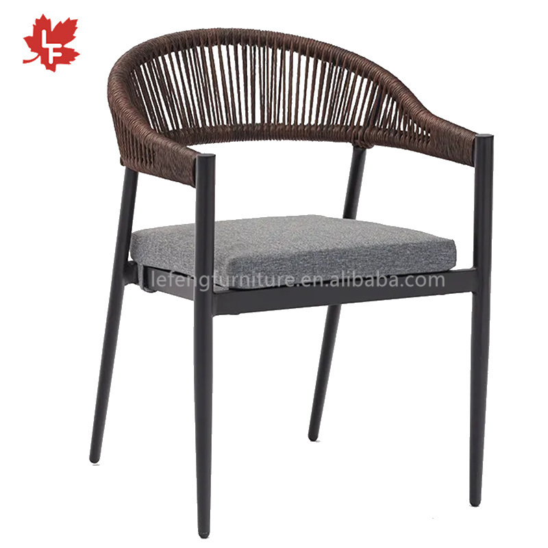 Nordic Modern Restaurant Leisure Furniture Simple Aluminum Frame Rope Stackable Chairs Outdoor Garden Rope Chair