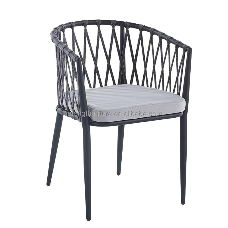 Nordic Modern Outdoor Chairs Furniture Cafe Restaurant Dining Chair Patio Artificial Ropes Woven Garden Chairs With Cushion