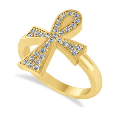 Ankh cross ring design jewelry crystal black rose gold plated women men 925 sterling silver engagement rings