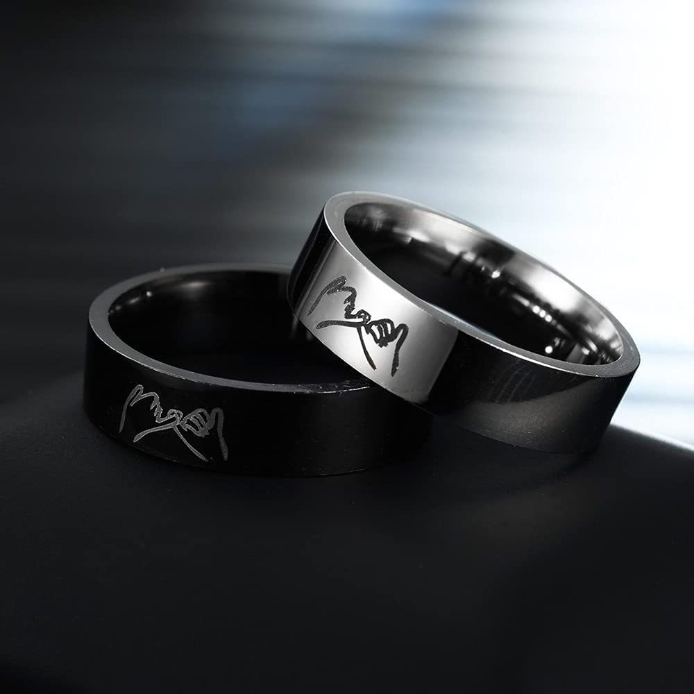 Valentines Day Gift Women Men Friendship Stainless Steel Black Silver Plated Custom Pinky Swear Engraved Promise Ring For Couple