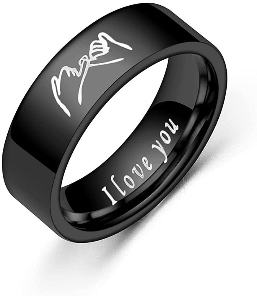 Valentines Day Gift Women Men Friendship Stainless Steel Black Silver Plated Custom Pinky Swear Engraved Promise Ring For Couple