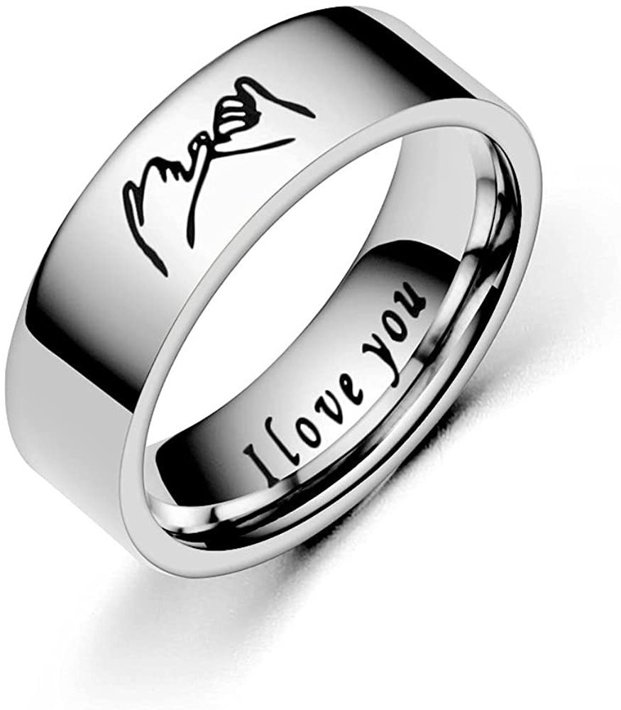 Valentines Day Gift Women Men Friendship Stainless Steel Black Silver Plated Custom Pinky Swear Engraved Promise Ring For Couple