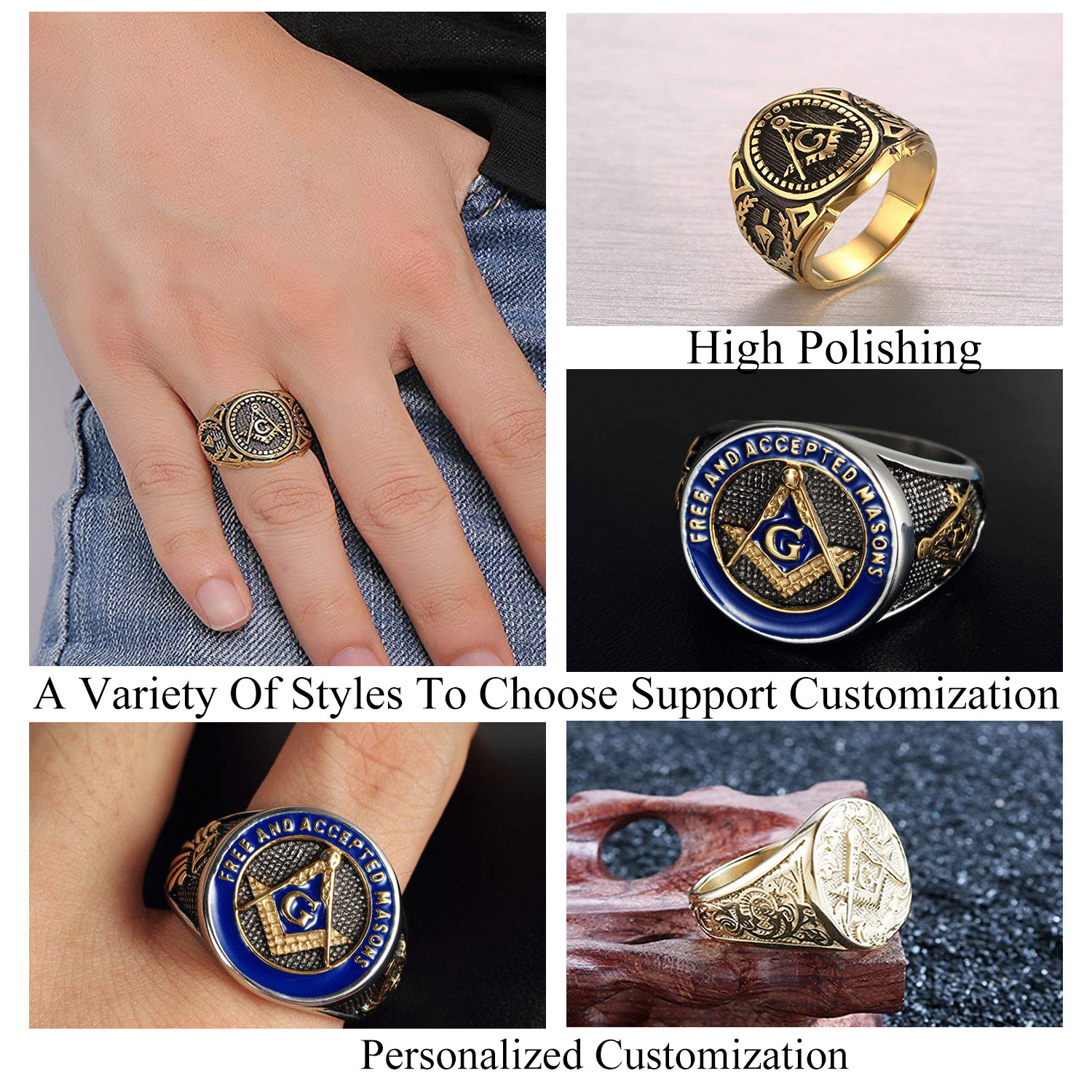 Past Master Masonic Signet Wholesale Vintage Women Stainless Syeel Wedding Cheap Championship Gold Plated Masonic Ring For Men