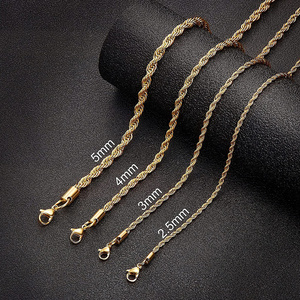 Wholesale 2-8mm 316L Stainless Steel 18K Gold PVD Plated Mens Twisted Rope Chains Necklaces for Men Women