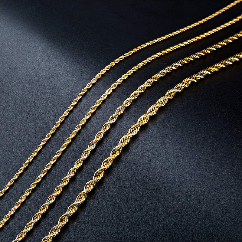 Wholesale 2-8mm 316L Stainless Steel 18K Gold PVD Plated Mens Twisted Rope Chains Necklaces for Men Women