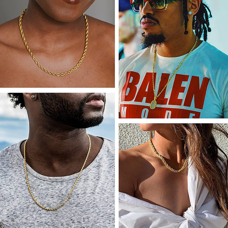 Wholesale 2-8mm 316L Stainless Steel 18K Gold PVD Plated Mens Twisted Rope Chains Necklaces for Men Women