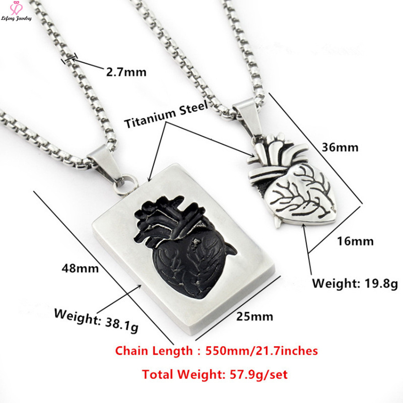 Lefeng Custom Fashion Hip Hop Stainless Steel Silver Gold Plated Men Statement Anatomical Heart Punk Rectangle Couple Necklace