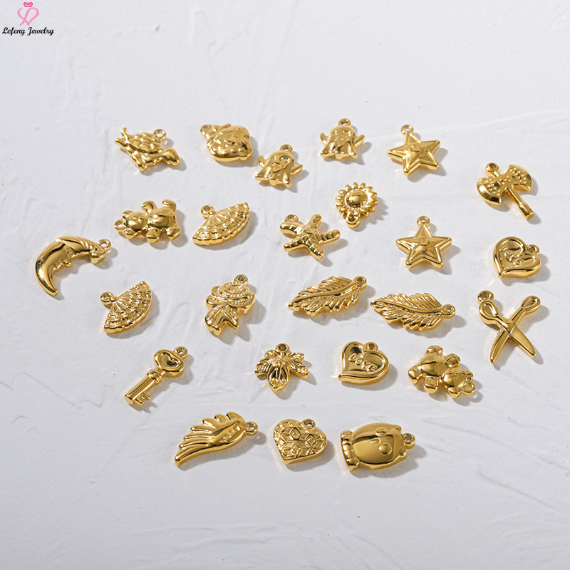 Lefeng Wholesale Custom Vintage Dainty Diy Necklace Charm 18K Gold Plated Stainless Steel Letter Animal Mini Pendant Charms