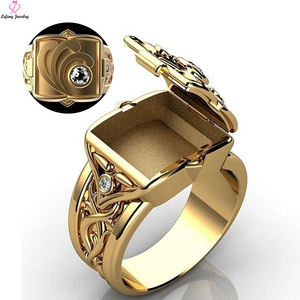 Lefeng Hip Hop High Quality Creativity Stainless Steel 18K Gold Plated Jewelry Men'S Box Flip Open Locket Ring