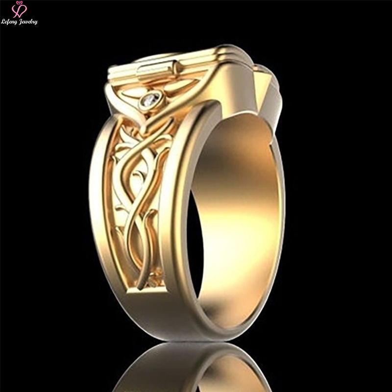 Lefeng Hip Hop High Quality Creativity Stainless Steel 18K Gold Plated Jewelry Men'S Box Flip Open Locket Ring