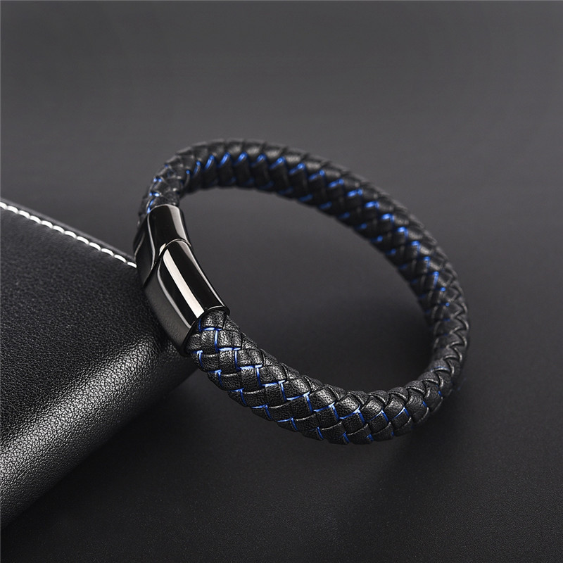 Lefeng Jewelry Custom 316l Stainless Steel Simple Style Magnetic Buckle Braided Leather Bracelets for Men OEM Manufacturer