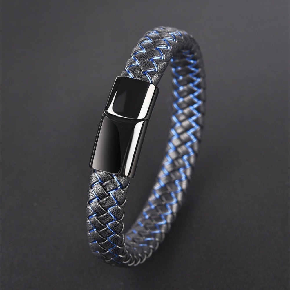 Lefeng Jewelry Custom 316l Stainless Steel Simple Style Magnetic Buckle Braided Leather Bracelets for Men OEM Manufacturer