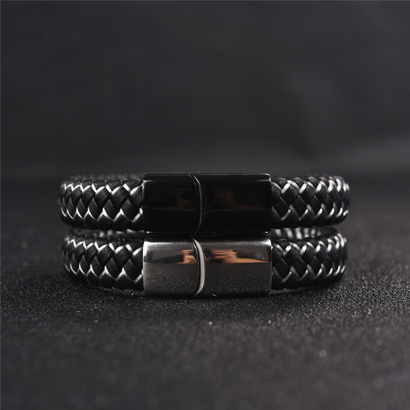 Lefeng Jewelry Custom 316l Stainless Steel Simple Style Magnetic Buckle Braided Leather Bracelets for Men OEM Manufacturer