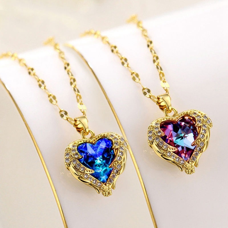 Lefeng Custom Silver Gold Plated Stainless Steel Love Heart Necklace Crystal Stone Heart Pendant Necklace